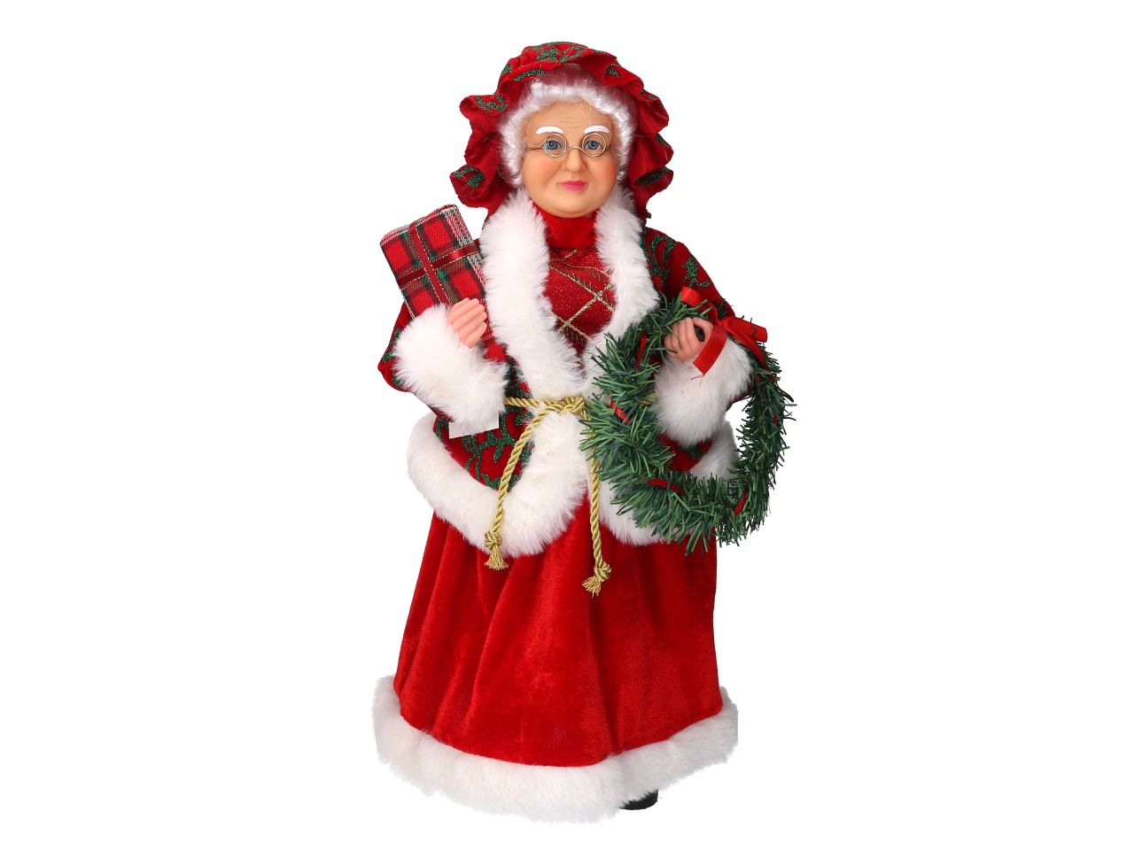 Babbo natale signora in tessuto damascato colore rosso misura h.45cm