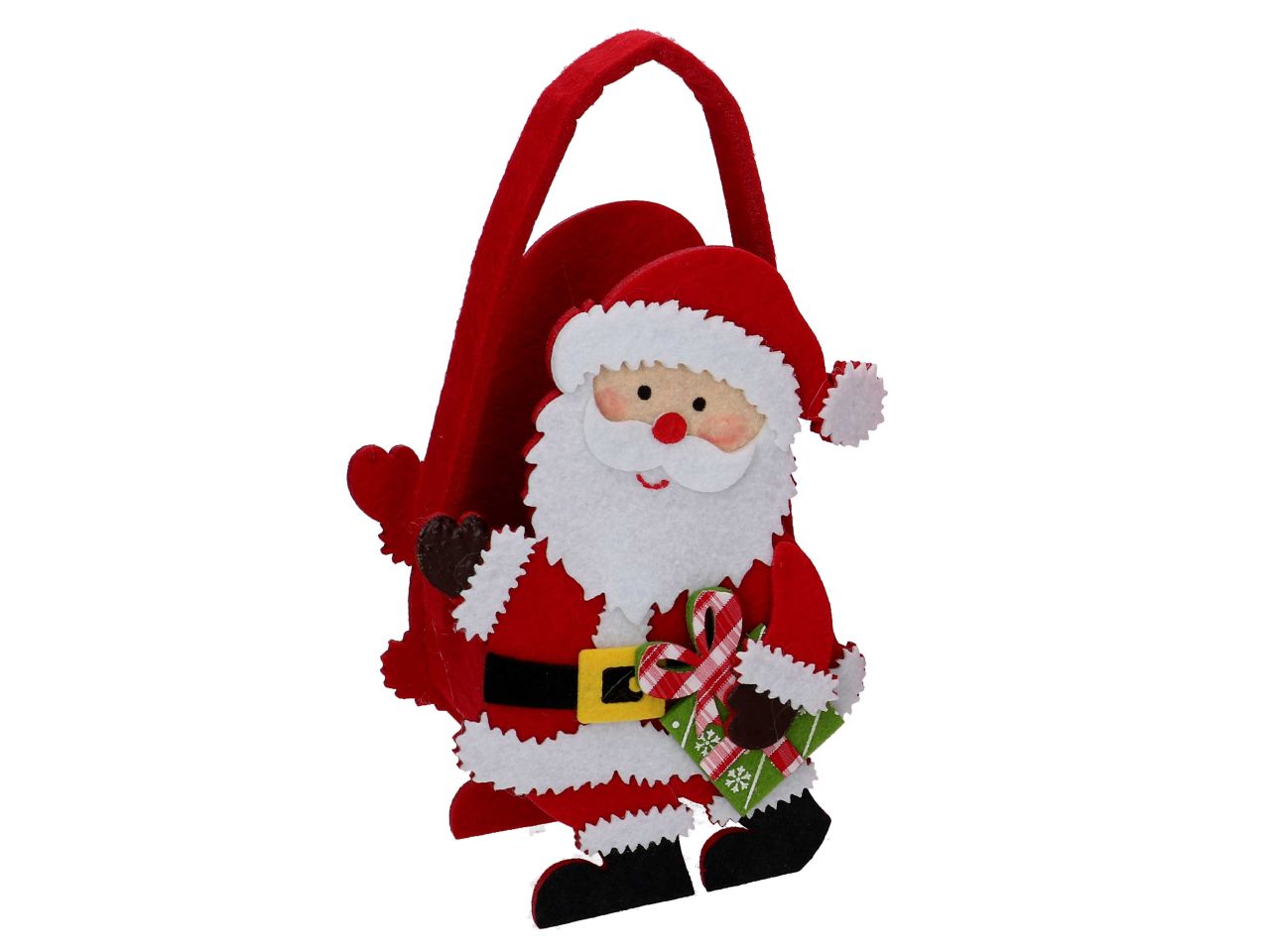 Cestino in tessuto e feltro a forma di babbo natale colore rosso misura 13x8xh.18cm