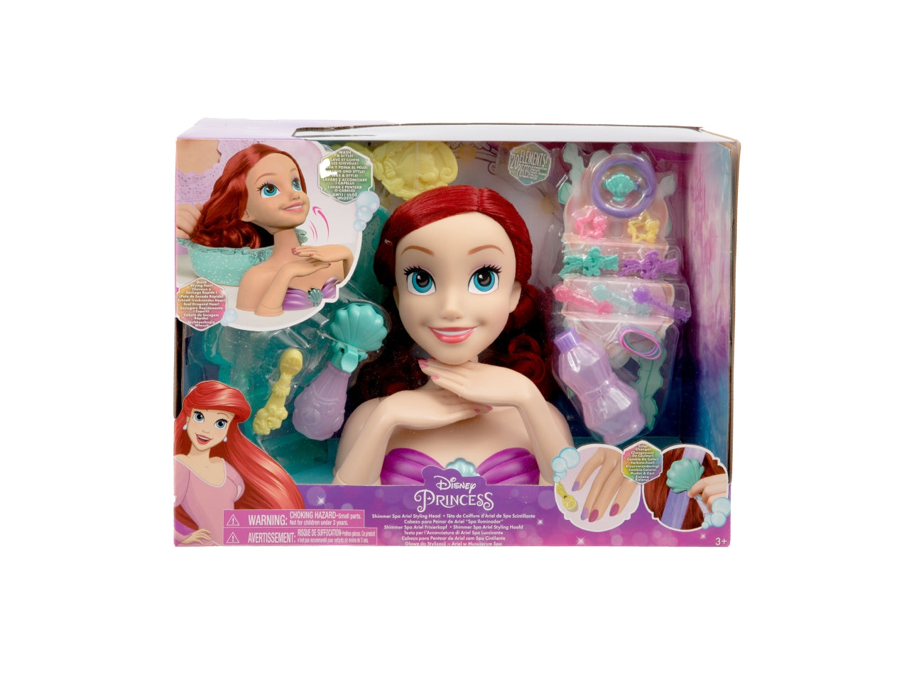Grandi giochi testa di ariel da 20cm con collo articolato e 20 accessori per creare acconciature