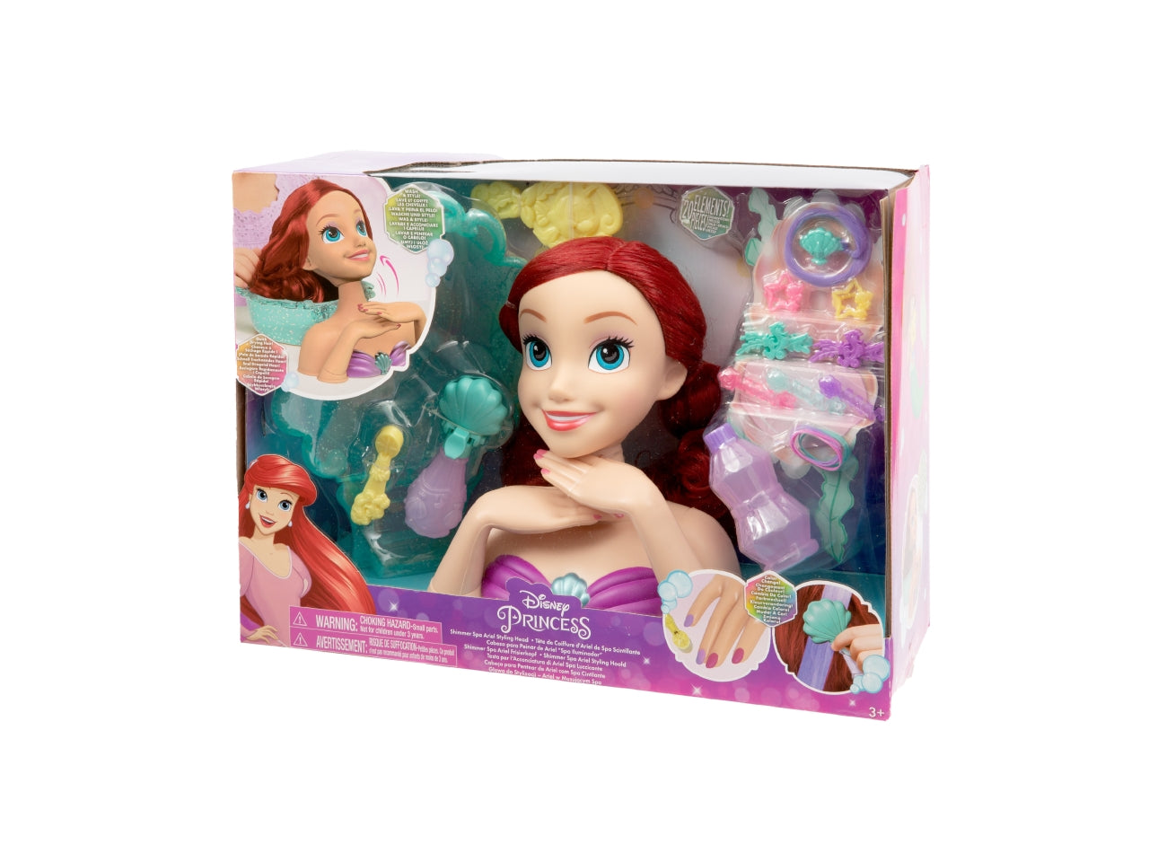 Grandi giochi testa di ariel da 20cm con collo articolato e 20 accessori per creare acconciature