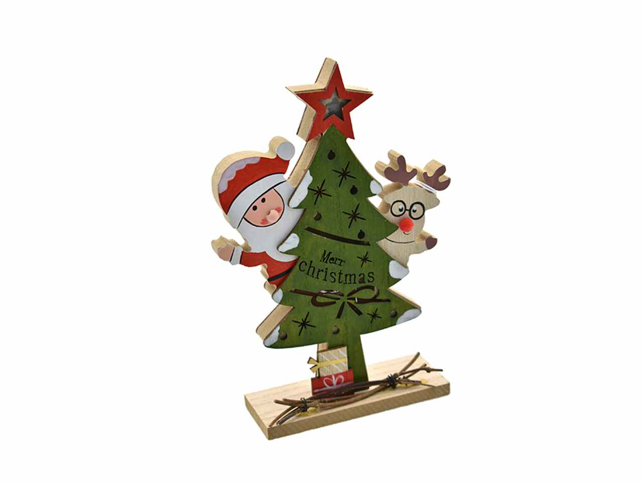Albero di natale in legno 16x23cm con led