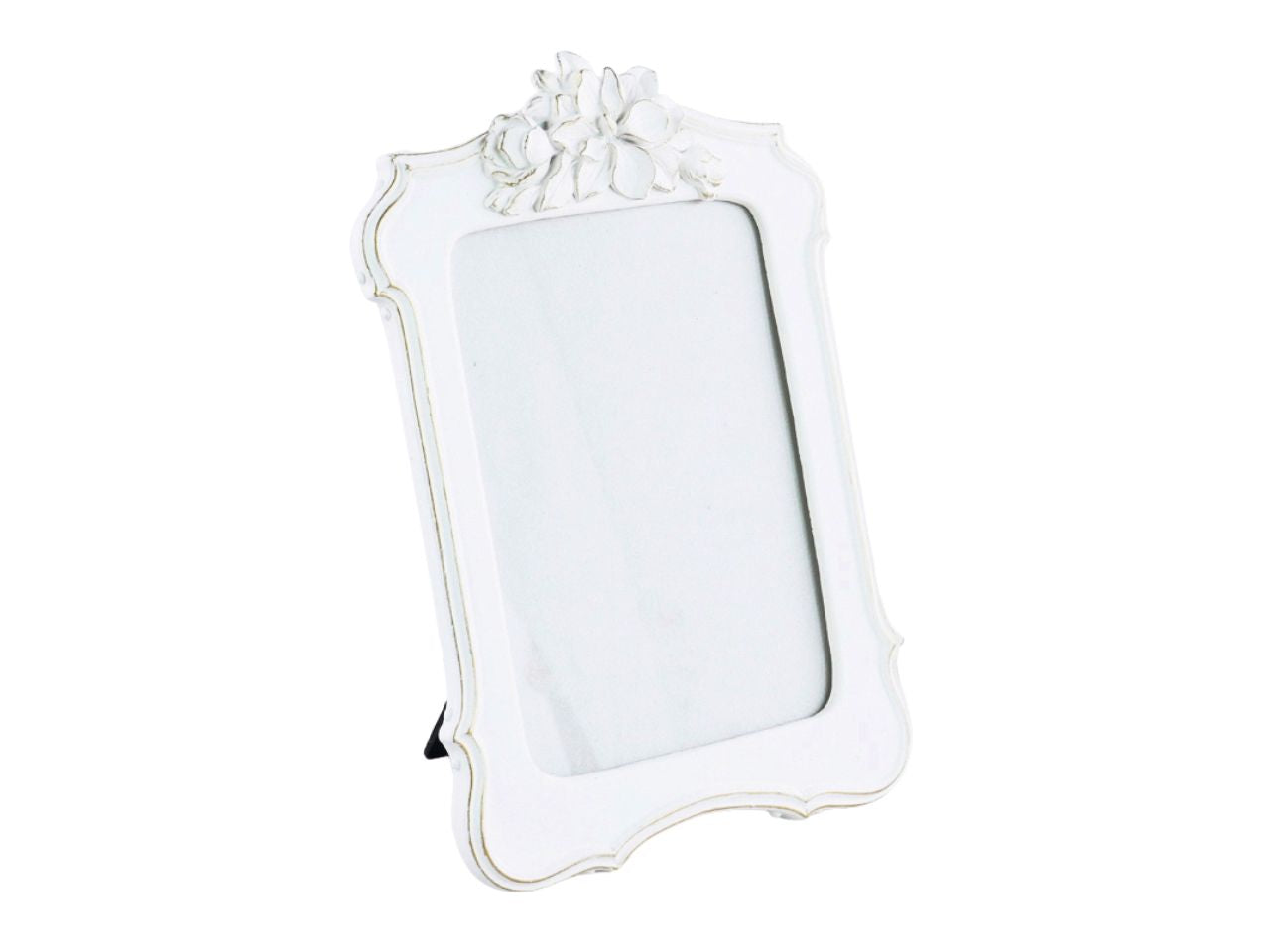 Cornice portafoto avorio con decoro fiori 10x13cm in resina