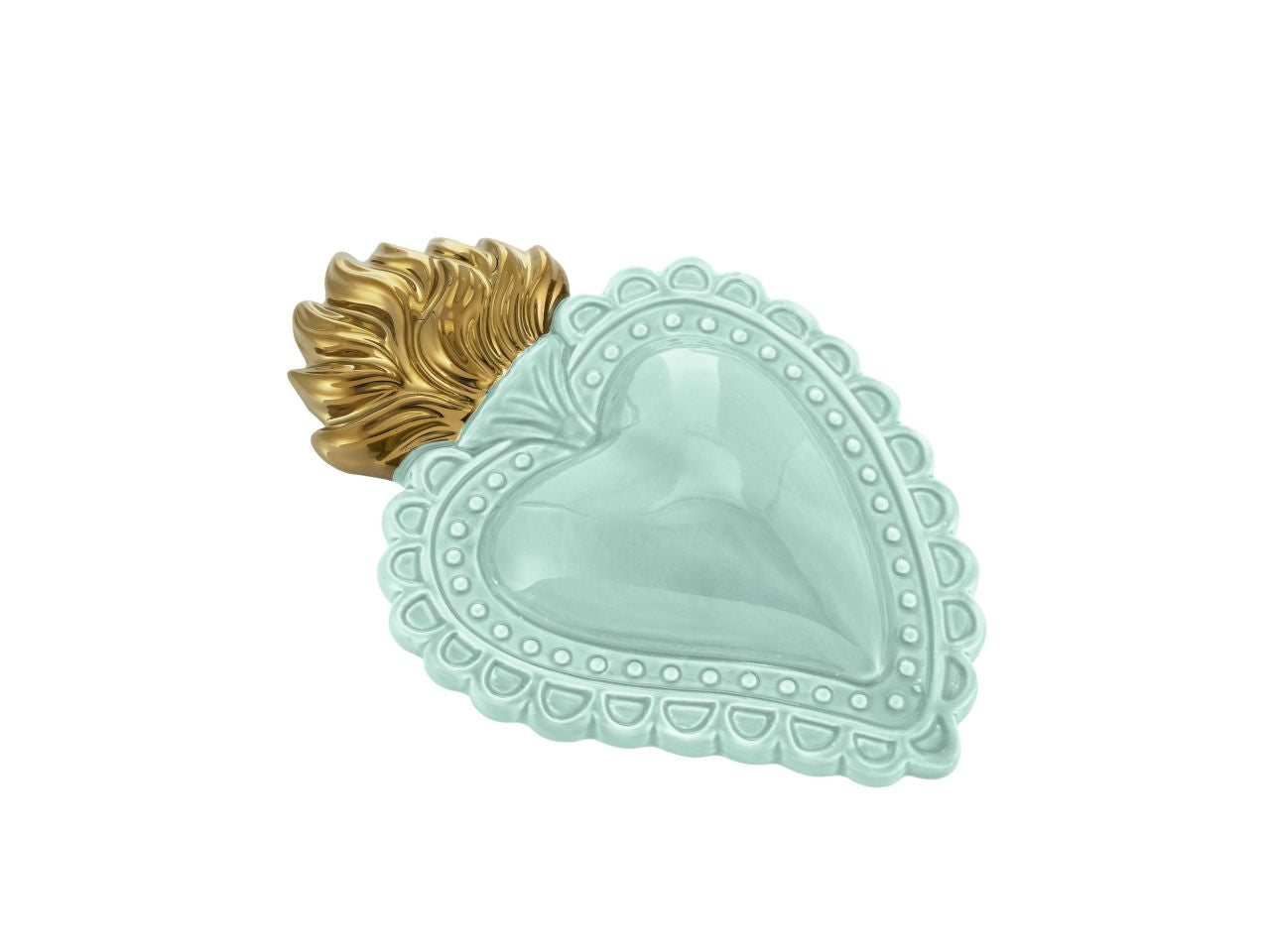 Ex voto cuore tiffany fiamme oro decorazione dipinta a mano porcellana