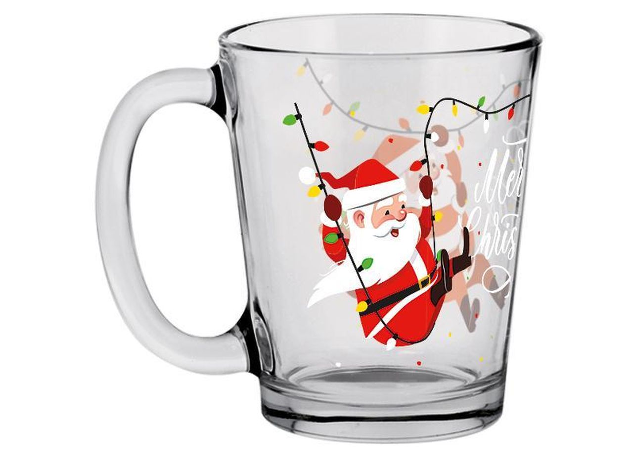 Bicchiere mug modello nadia in vetro capacita' 310cc misura d.82xh.100mm con decorazione christmas swing