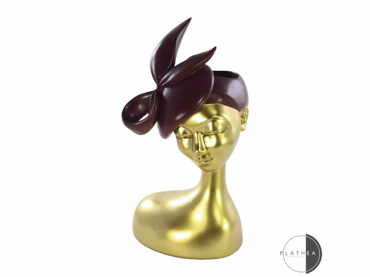 Busto portavaso burgundy/ oro 16x14x30cm in resina