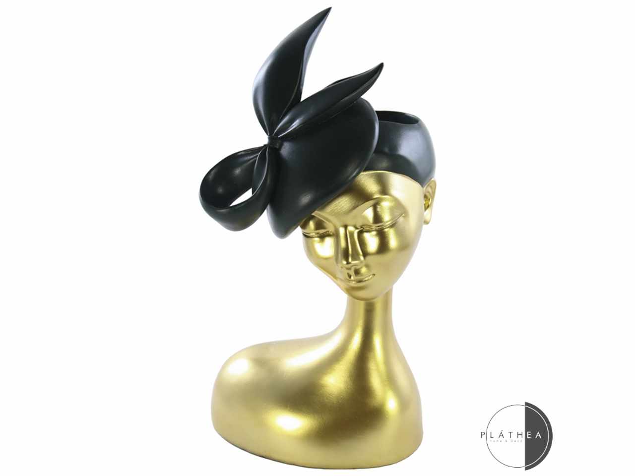 Busto portavaso verde/ oro 26x24x50cm in resina