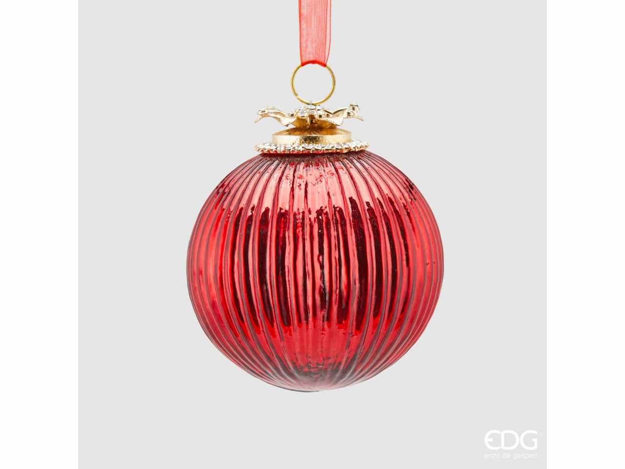 Palla di natale in vetro d.10cm gioiello a righe rossa