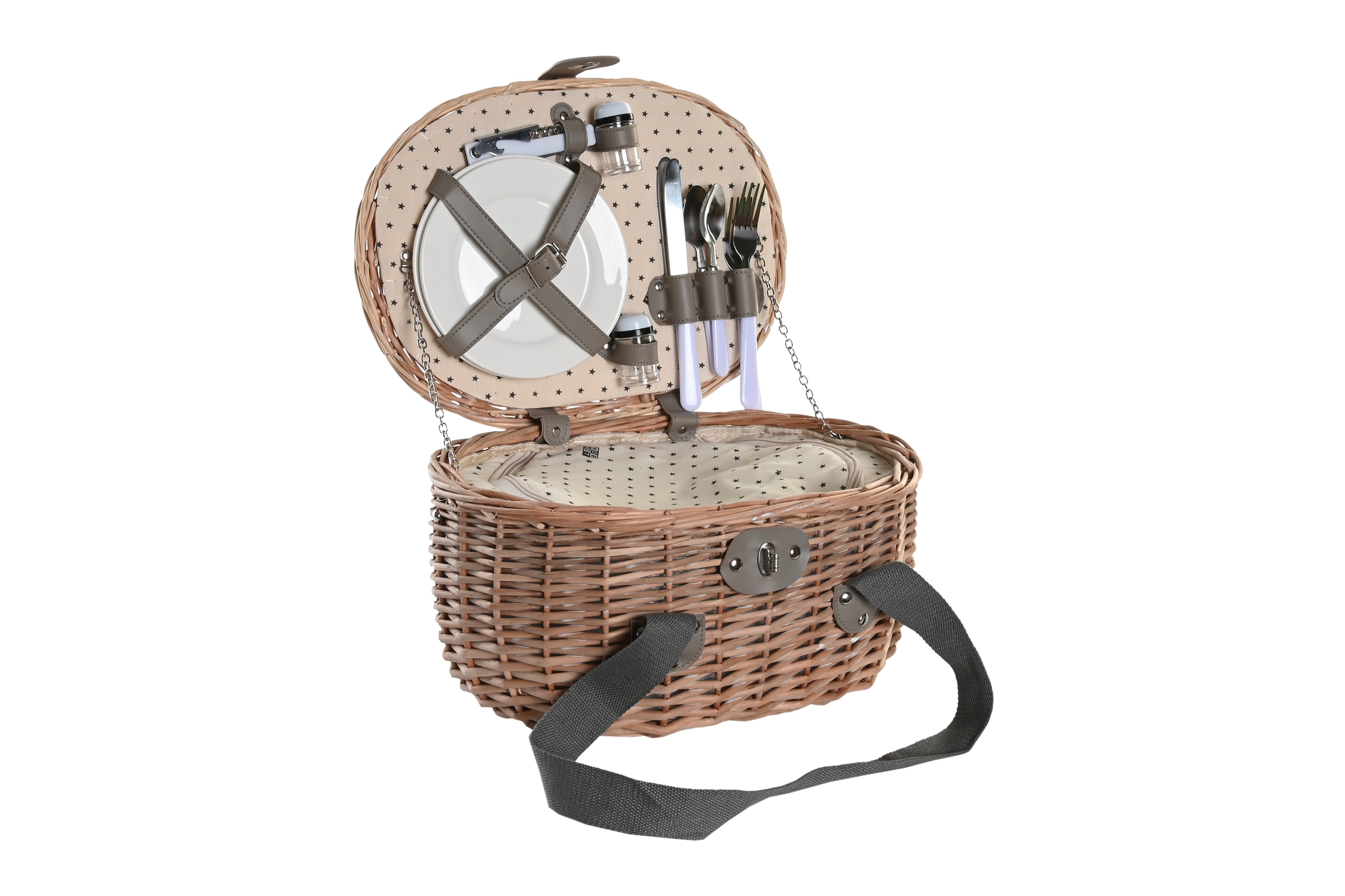 Cesta da picnic set con 10 accessori in vimini 39x28x22cm