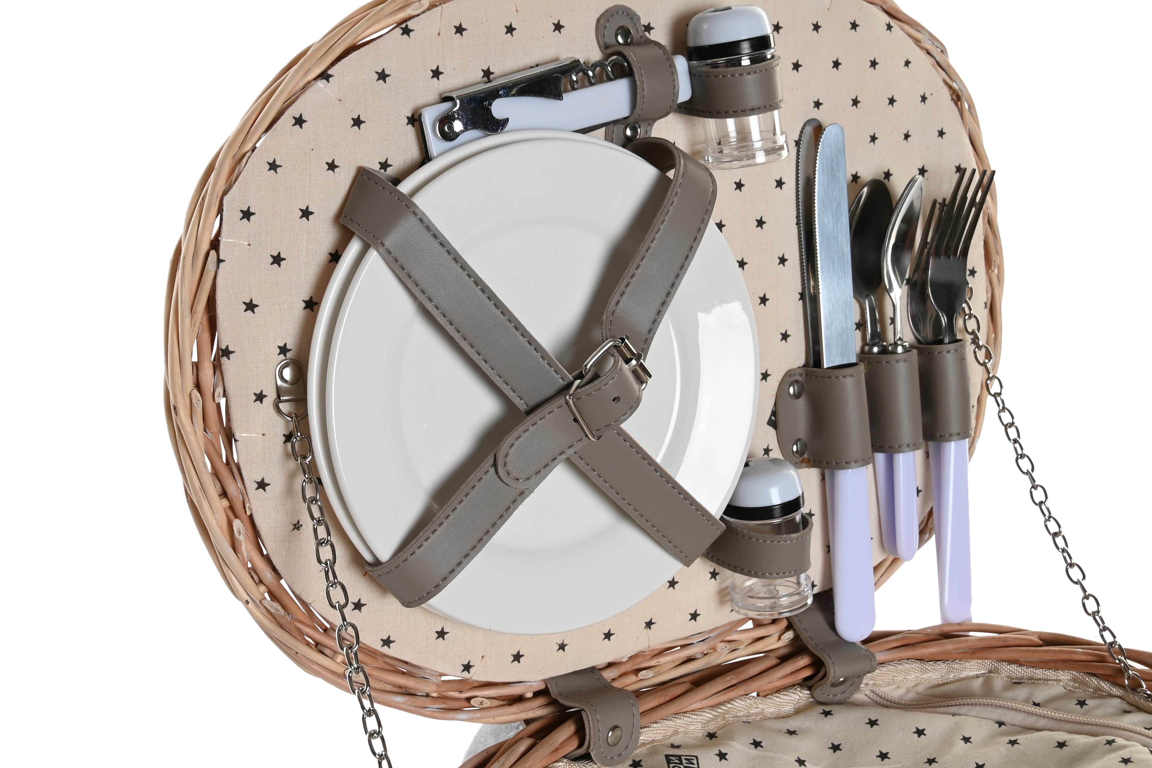 Cesta da picnic set con 10 accessori in vimini 39x28x22cm