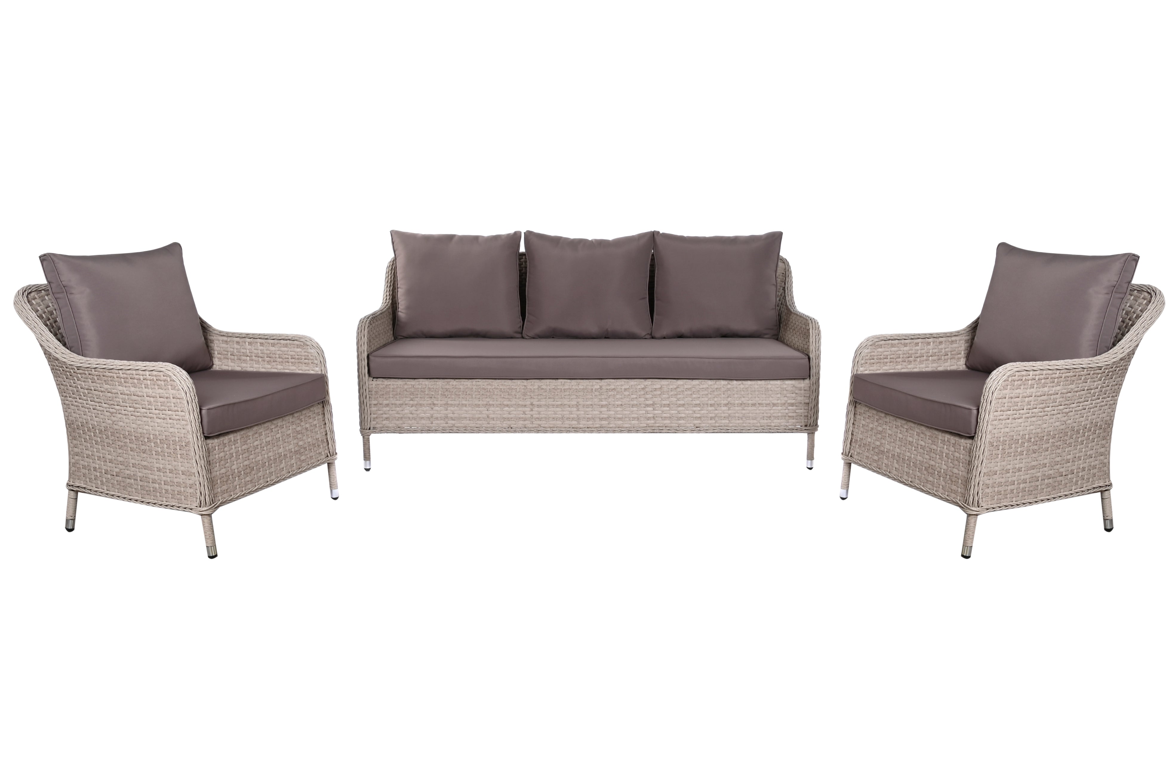 Tavola set da 2 poltrone 1 divano 1 tavolo in rattan sintetico e acciaio 175x73x81cm