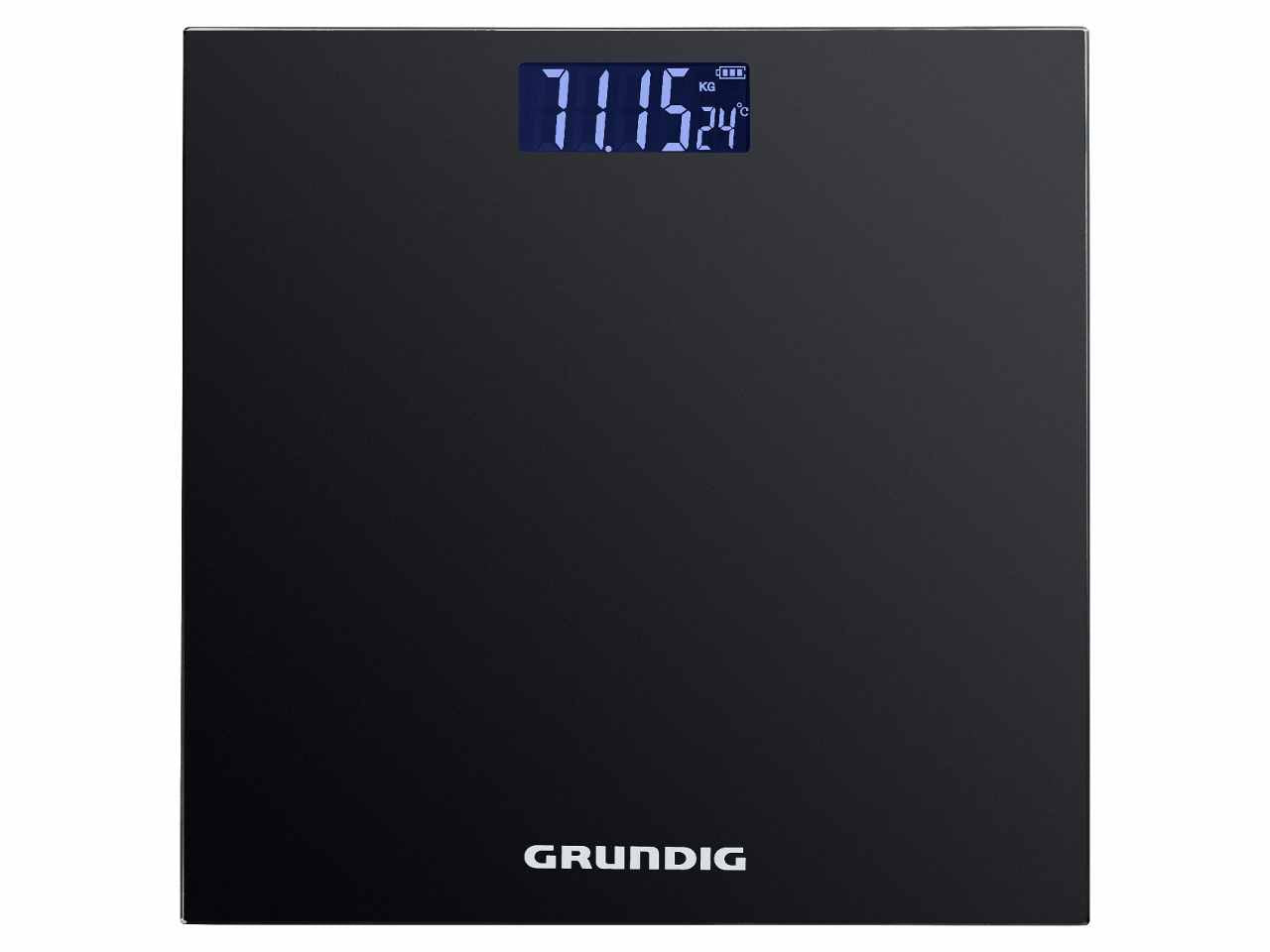 Grundig bilancia digitale pesa persone color nero in vetro e plastica abs 28x28x2,2cm max 180kg incluse 2 pile aaa