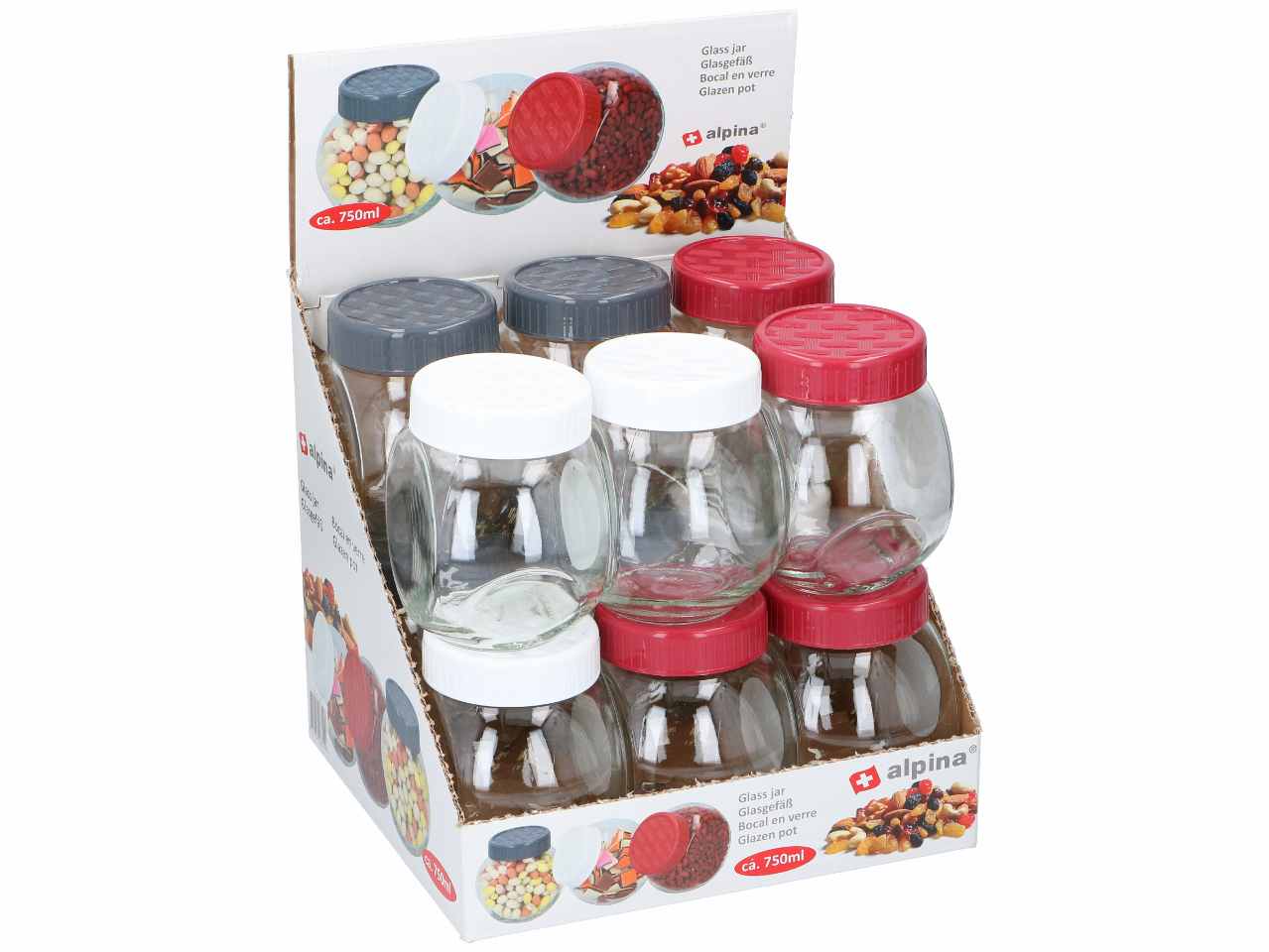 Alpina vasetto in vetro e polipropilene 750ml 12,7x8,8x12,4 cm 3 assortimenti