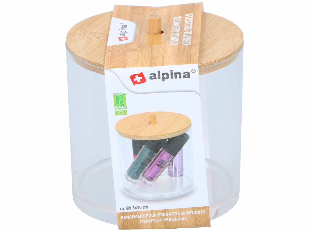 Alpina organizer per cosmetici in polistirene e bamboo 10x9,7x9,7cm