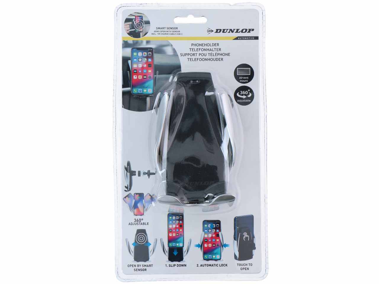 Dunlop porta telefono per auto con sensore per apertura e chiusura 12x7x3cm