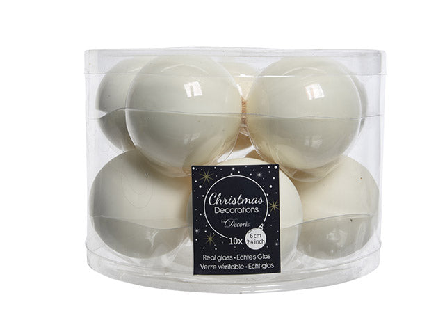 Palline di natale in vetro finitura smaltata e opaca colore bianco lana misura d.6cm