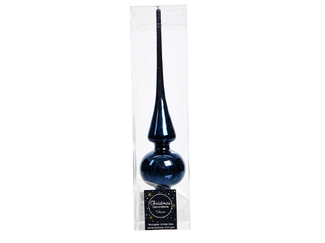 puntale per albero lucido blu in vetro 26cm