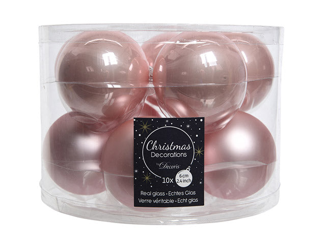 Palline di natale in vetro finitura smaltata e opaca colore rosa tenue misura d.6cm