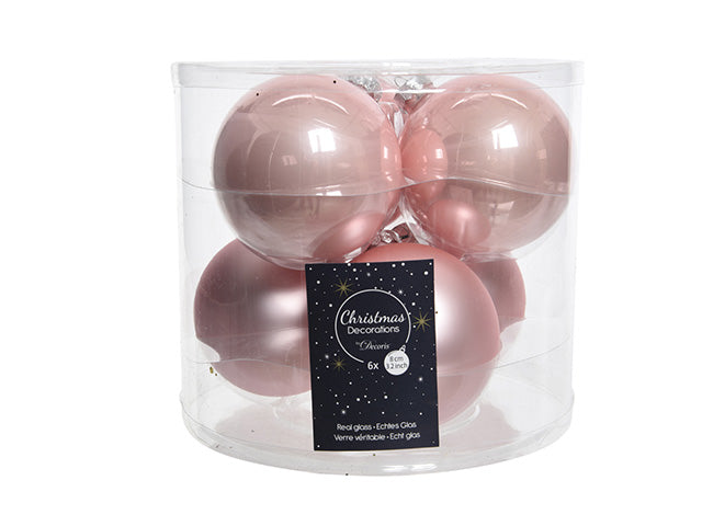 Palline di natale in vetro finitura smaltata e opaca colore rosa tenue misura d.8cm