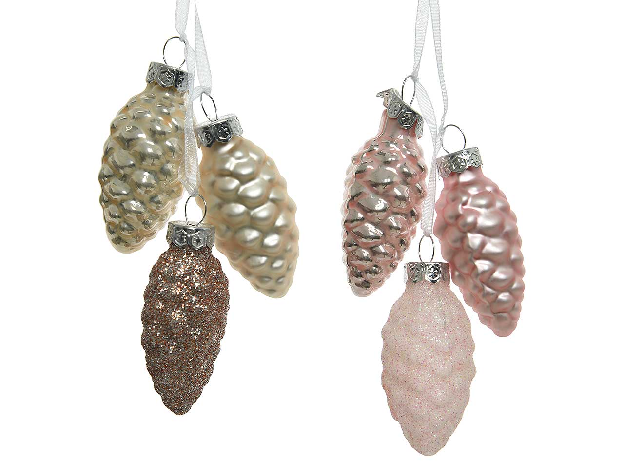 Pendente natalizio pigna rosa in vetro 2,5xh6cm