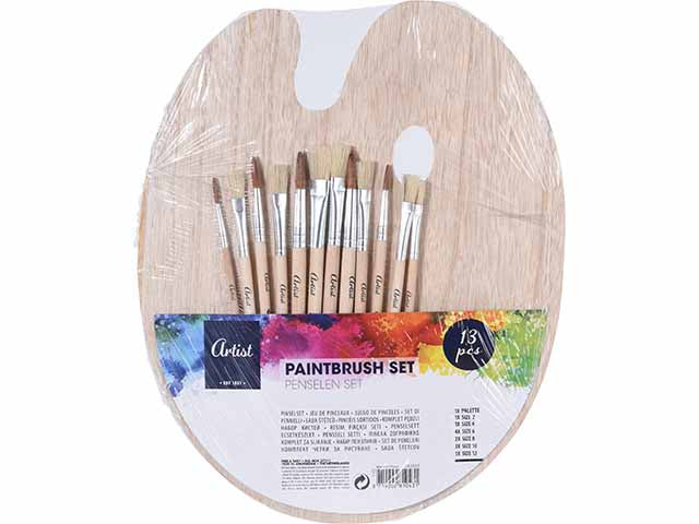pennelli eh excellent houseware con misure diverse (2, 4, 6 (x4), 8 (x2), 10 (x3))con tavolozza in legno colore manico legno