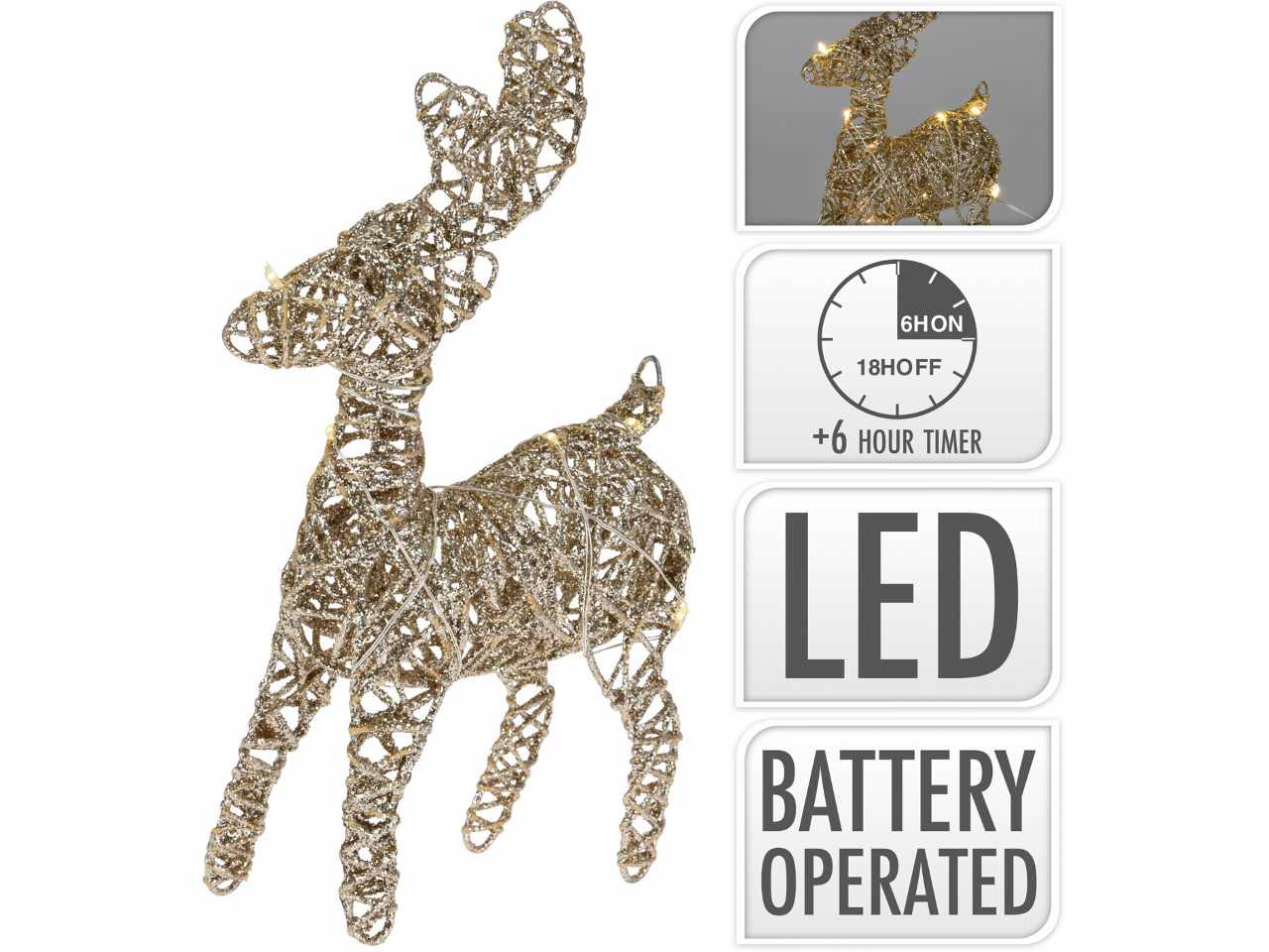 Renna 21cm con 10led glitter oro