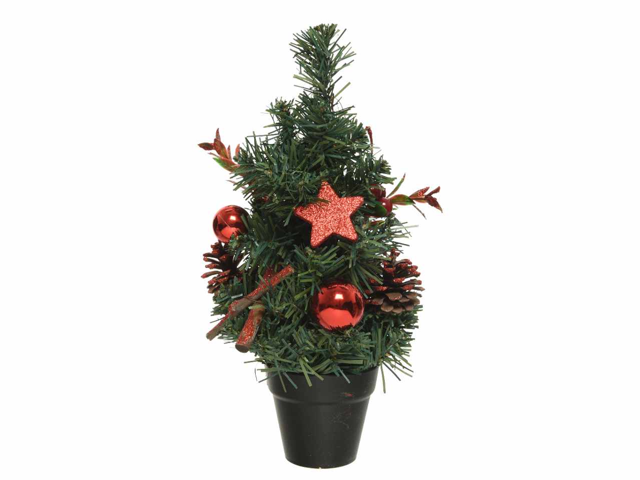 Mini alberelli con sfere glitterate e stelle d.15 verde/rosso