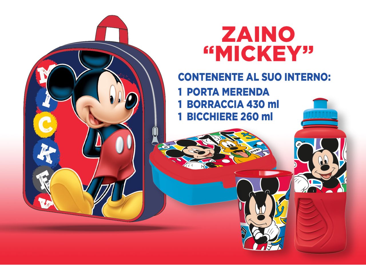 Mickey zainetto basic misura 30cm con accessori