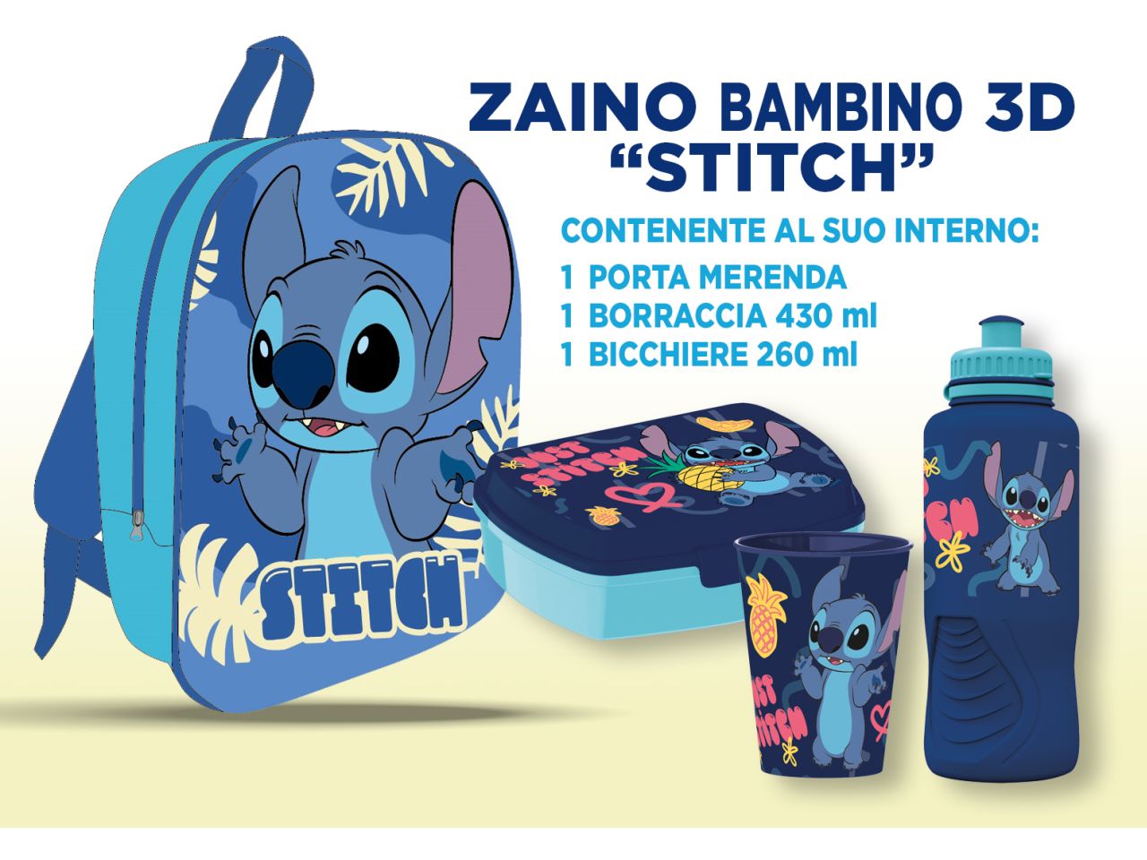 Stitch zainetto da bambino 3d 30cm con accessori