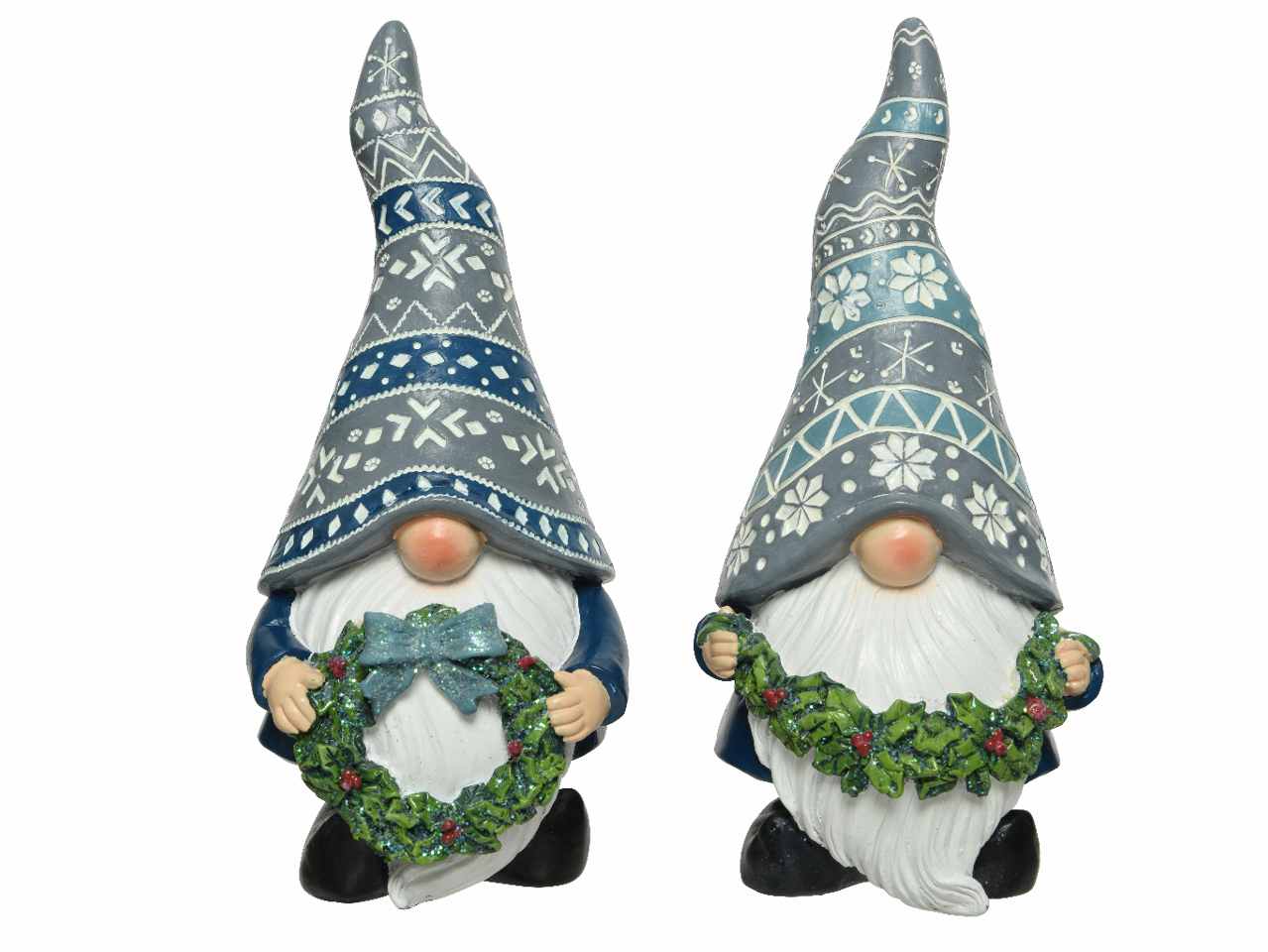 Gnomo in poliresina con glitter 7,7x7,7x13,2cm bianco/blu