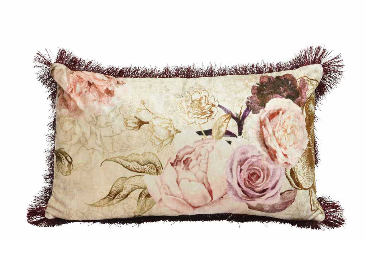 Cuscino in velluto con decoro floreale l30x50xh10cm