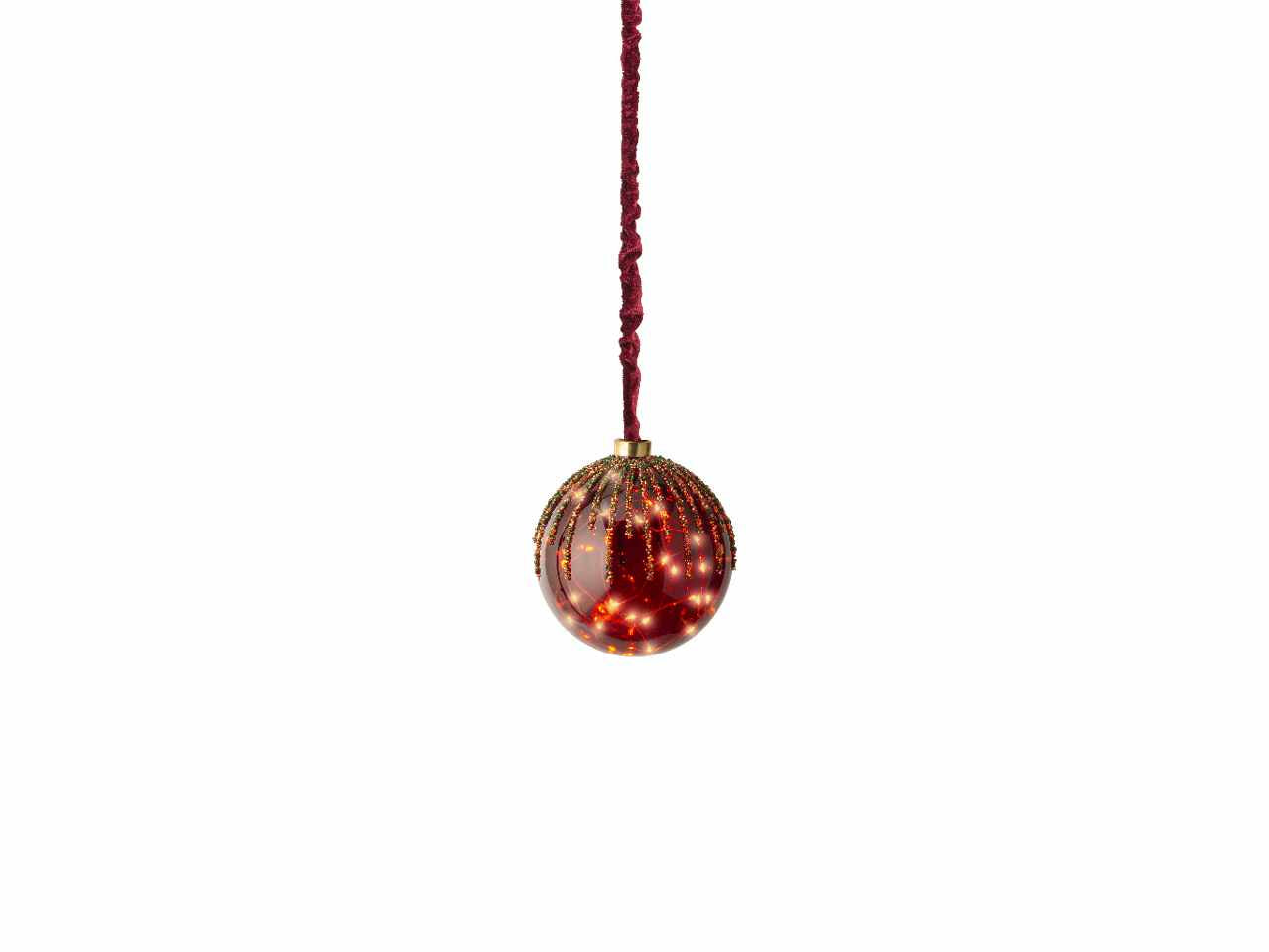 Sfera con microled bianco caldo d.14cm oro con funzionamento a batteria e uso interno da appendere
