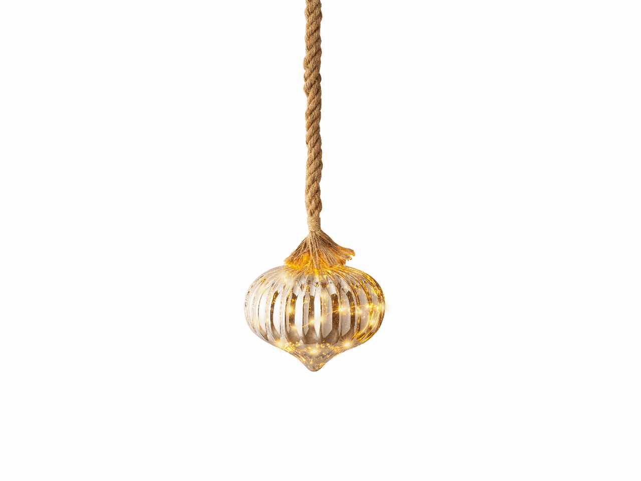 Sfera con microled bianco caldo 21xd.20cm oro con funzionamento a batteria e uso interno da appendere