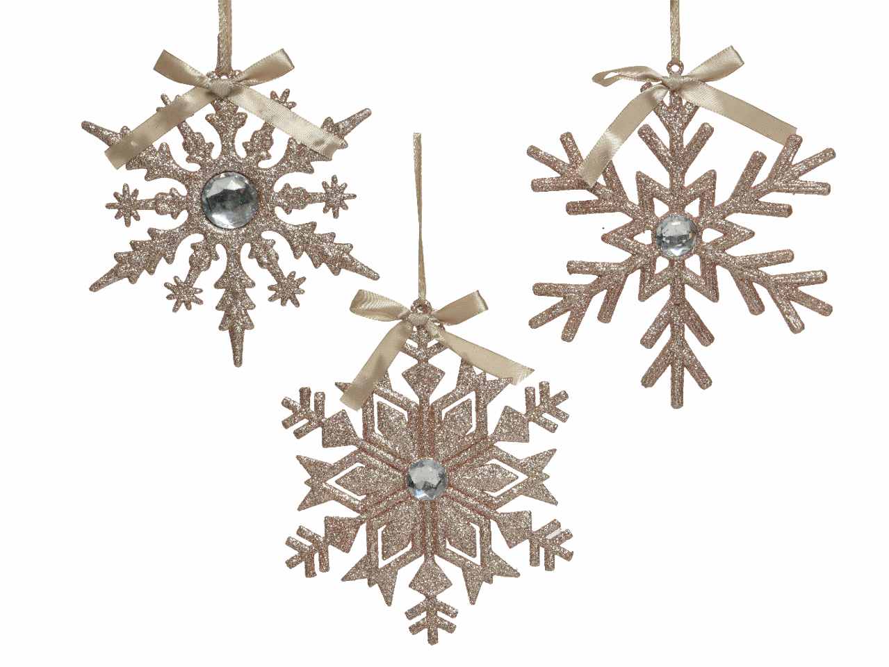 Appendino fiocco di neve con glitter cipria 0,5x15x15cm in plastica