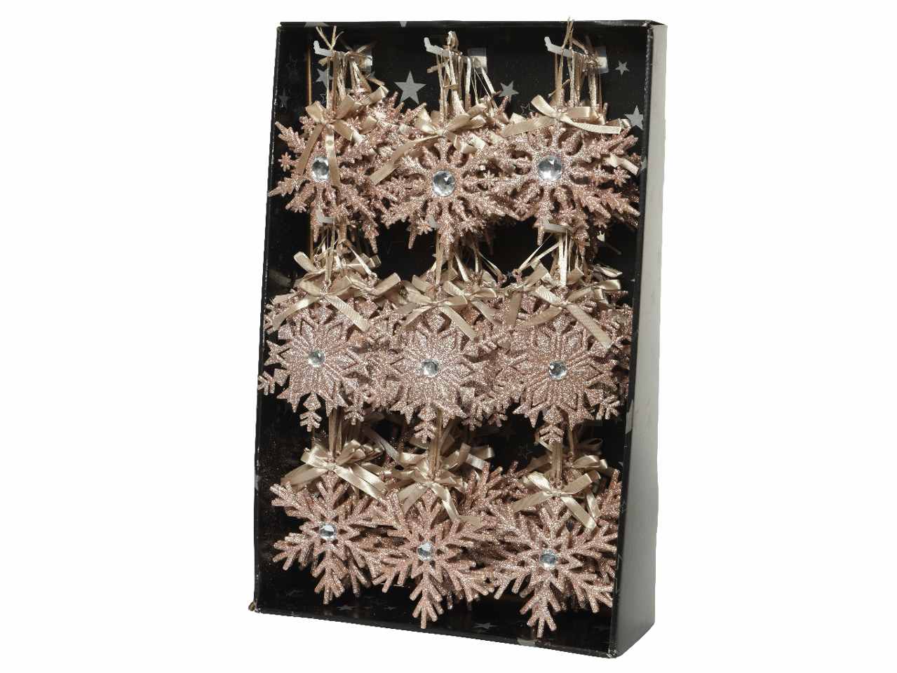 Appendino fiocco di neve con glitter cipria 0,5x15x15cm in plastica