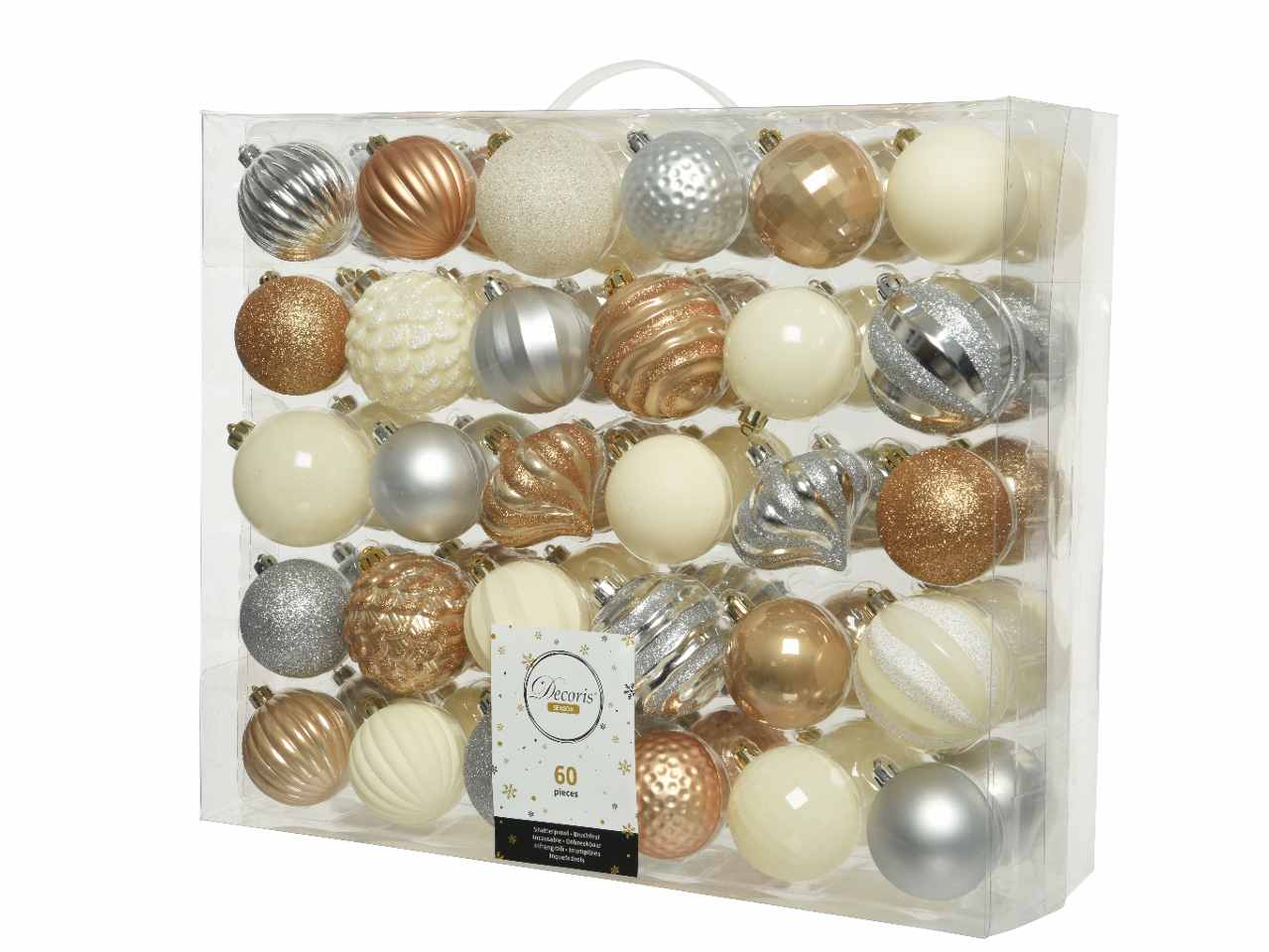 Sfera d.7cm 60pz nei colori bianco oro e argento