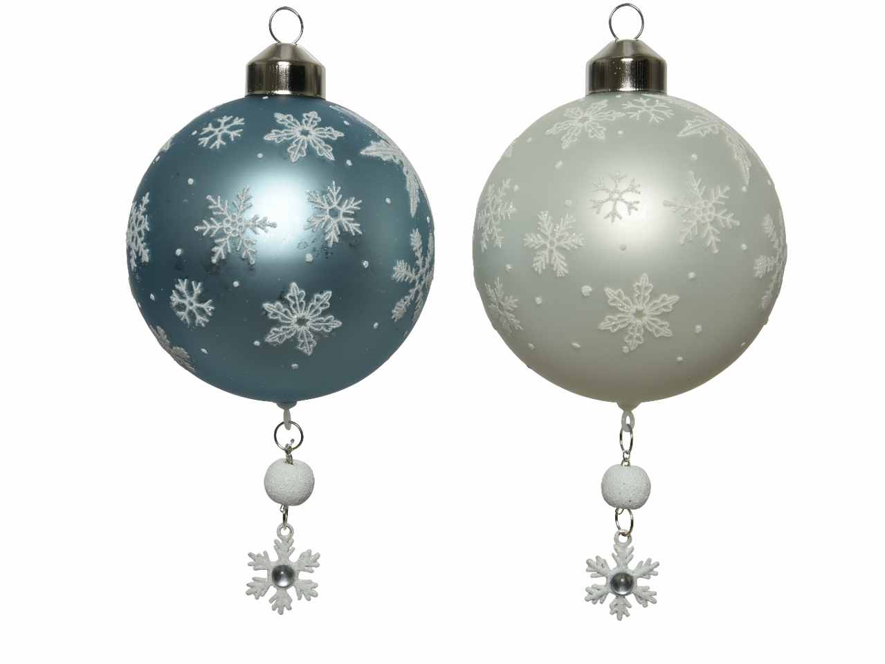 Sfera in vetro opaco d.8cm con pendente nei colori blu e bianco