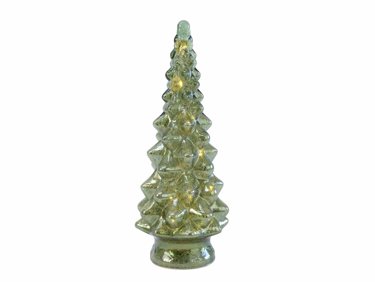 Albero in vetro verde 24cm d.12cm con micro led bianco caldo funzionamento a batteria uso interno