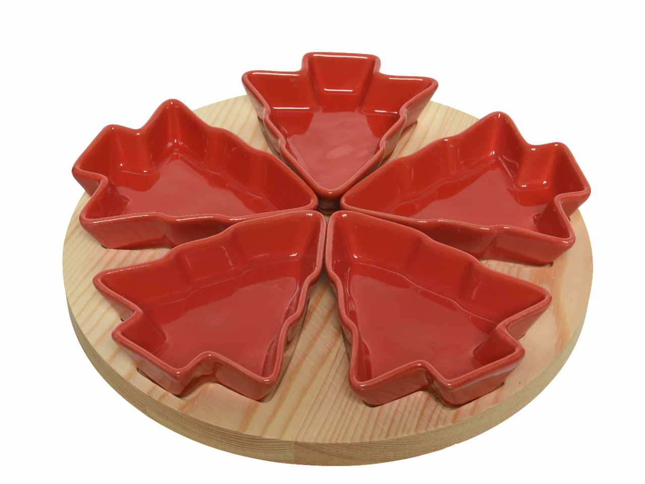 Antipastiera con base legno e albero in ceramica rosso 24,5x24,5x3,5cm
