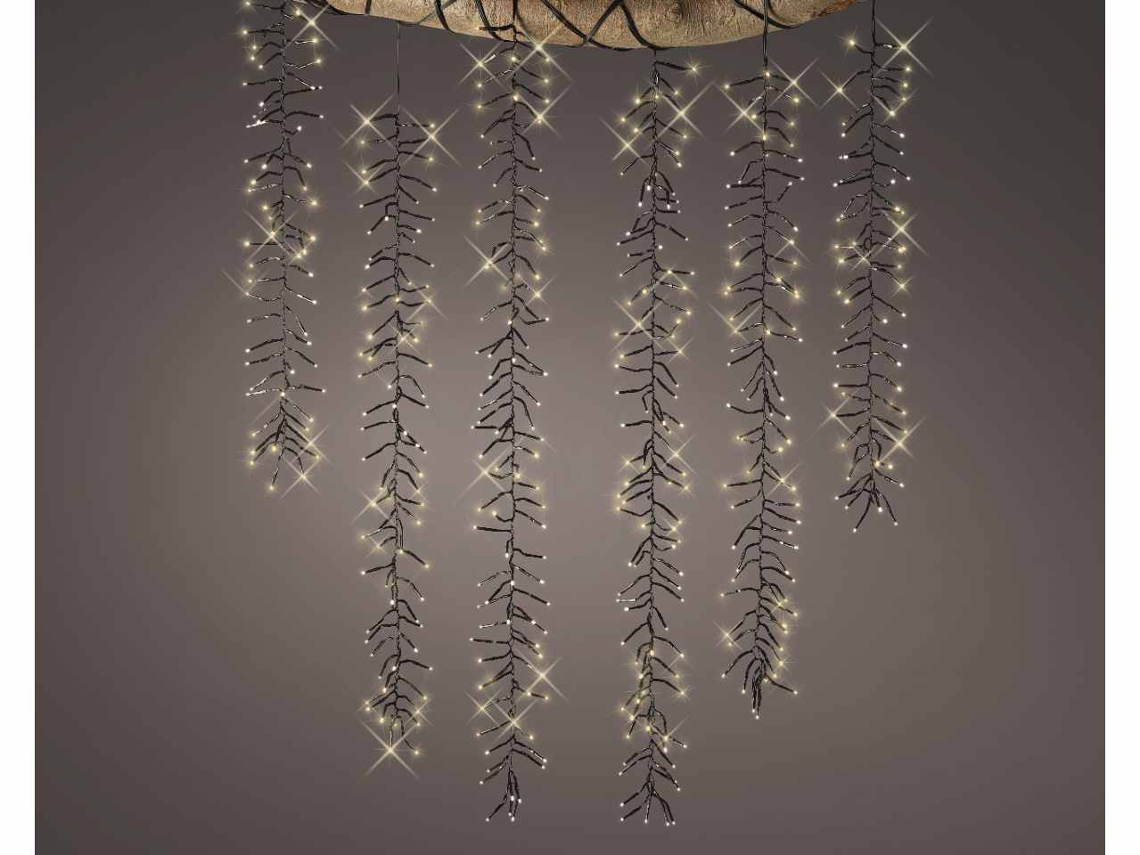 Cascata luci 480led bianco caldo filo nero 2metri 8 funzioni uso esterno