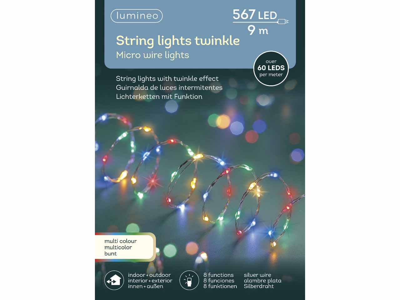 Catena luci 567 micro led multicolor 9metri 8 funzioni uso esterno