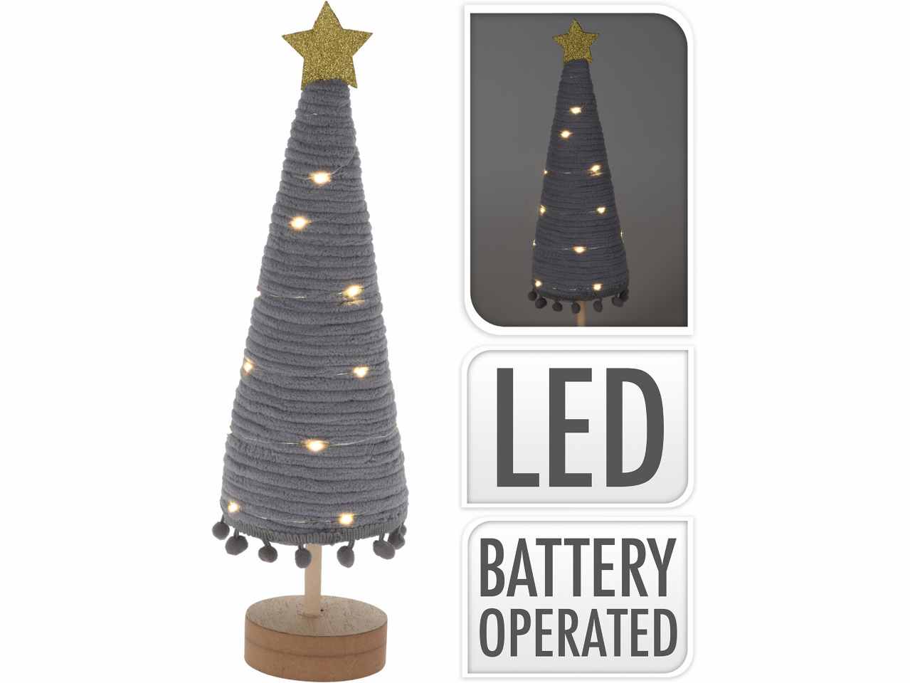 Albero di lana grigio 20led con funzionamento a batteria