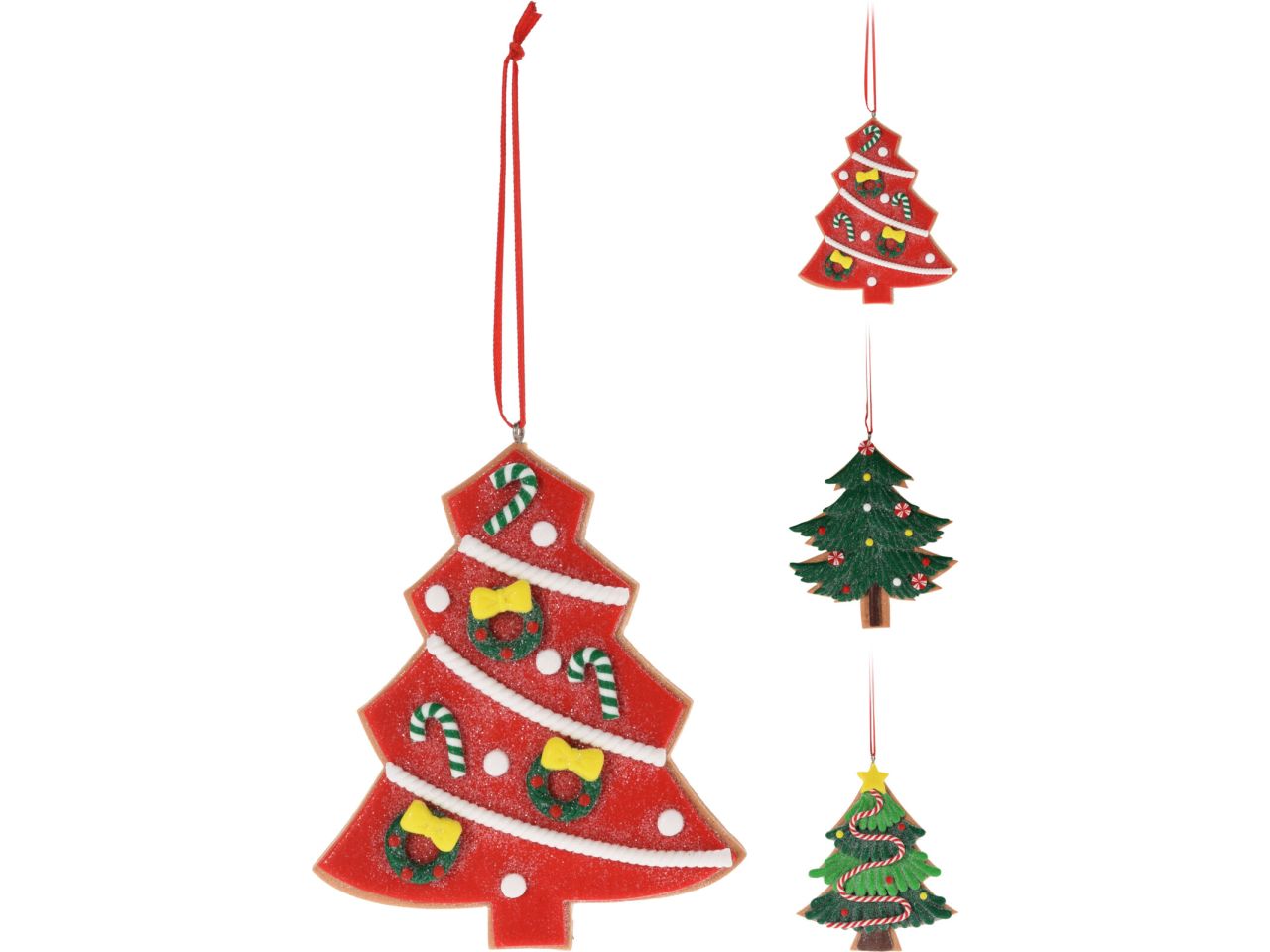 Pendente natalizio a forma di albero di natale misura 11cm in 3 assortimenti