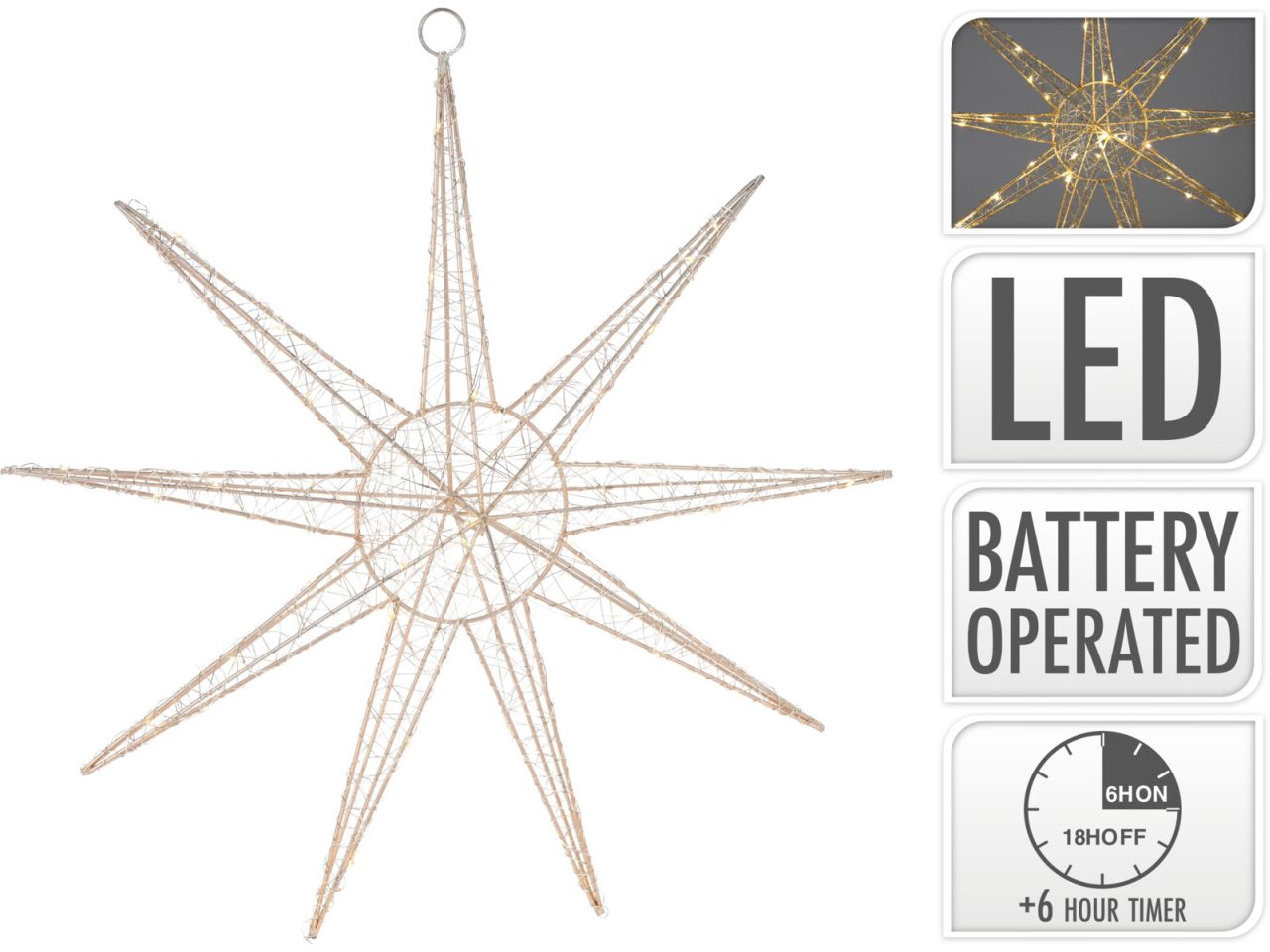 Stella pendente con led misura 50x50xm colore oro a batteria