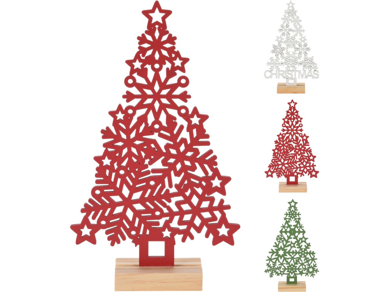 Albero di natale su base in legno misura 14x23cm in 3 assortimenti