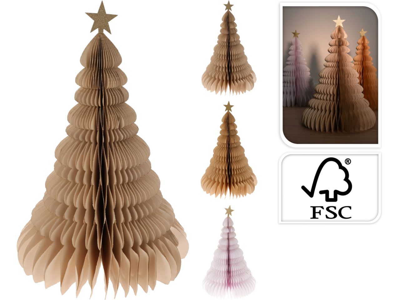 Albero di natale in carta misura 40cm in 3 assortimenti