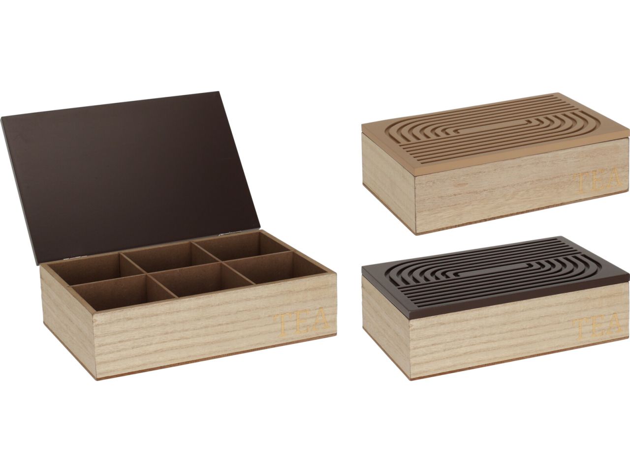 Scatola té in mdf e legno misura 24x16x7cm in 2 assortimenti