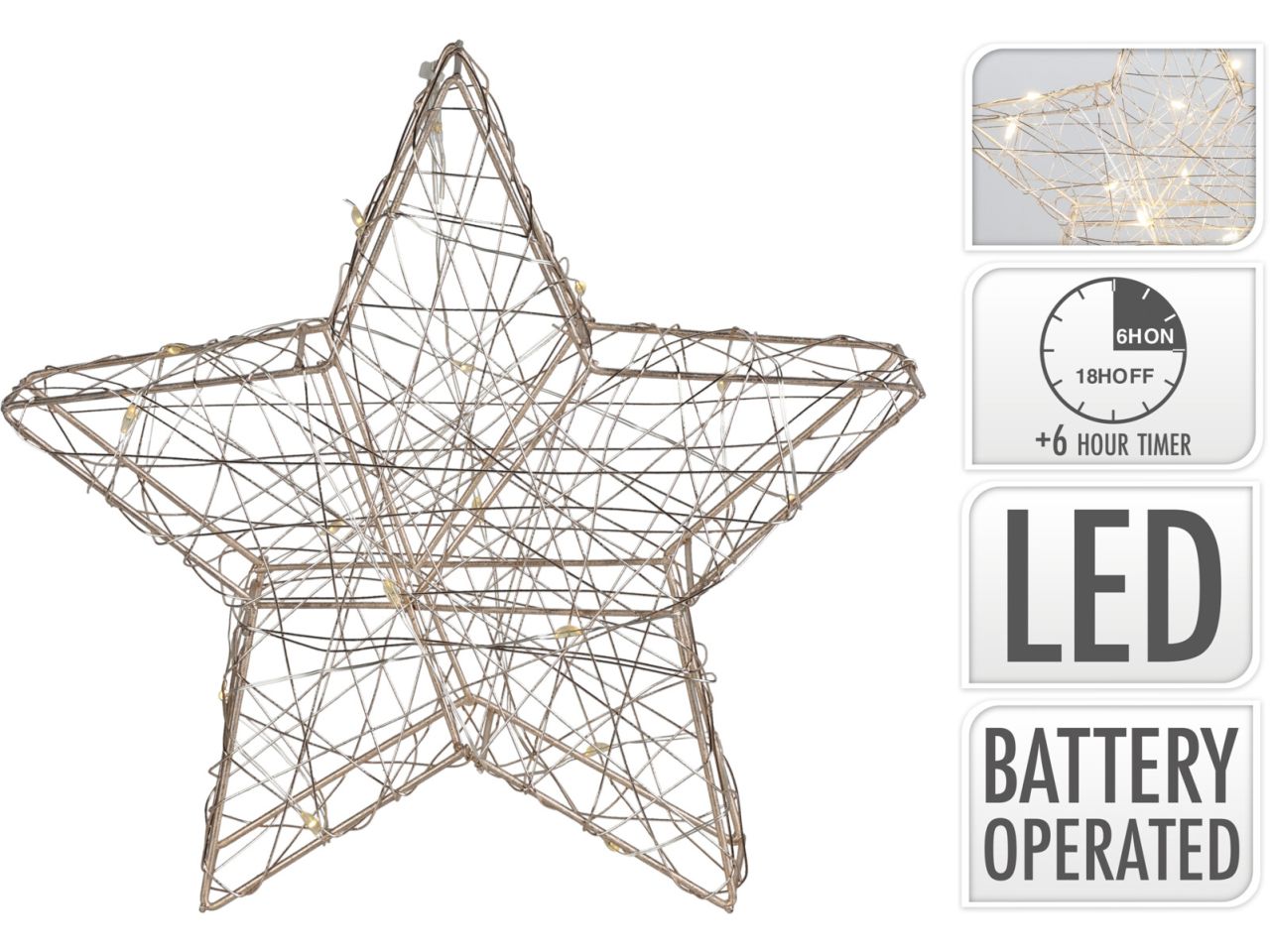 Stella in ferro colore oro misura 20cm con 15 led a batteria