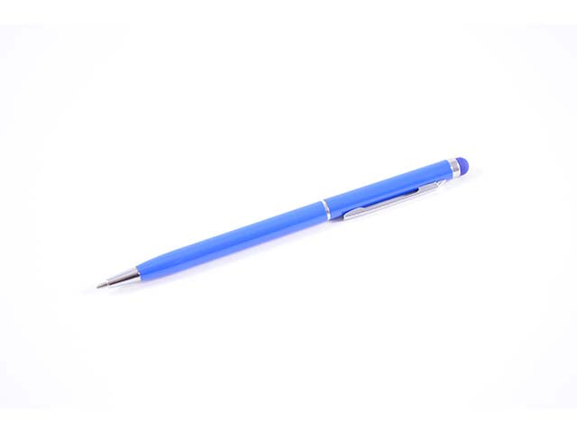 penna a sfera silicon con clip in metallo e meccanismo di chiusura/apertura a scatto blu m