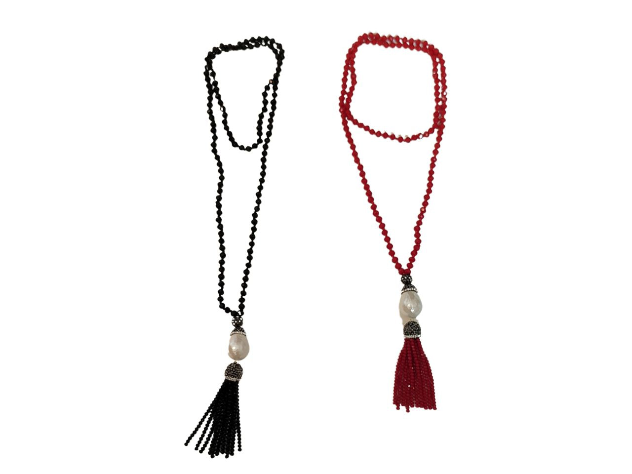 Collana cristallo con perla di fiume e metallo
