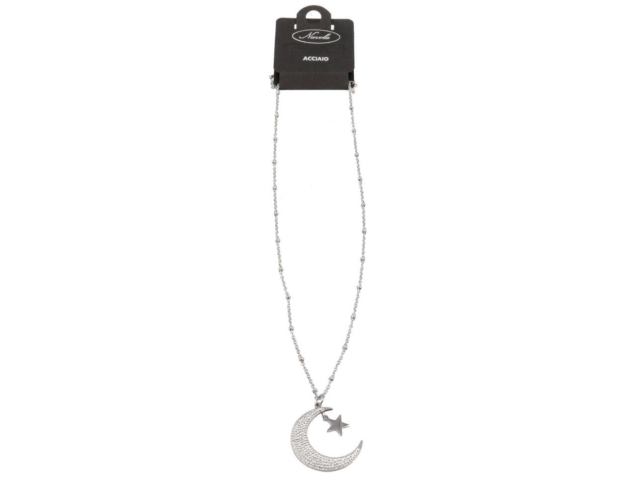 Collana acciaio luna con strass e stella
